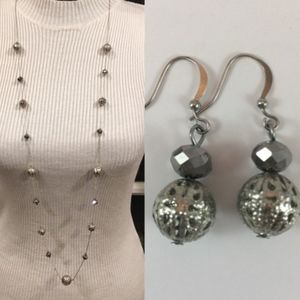 Long Beaded Station Necklace & Earring Set EUC